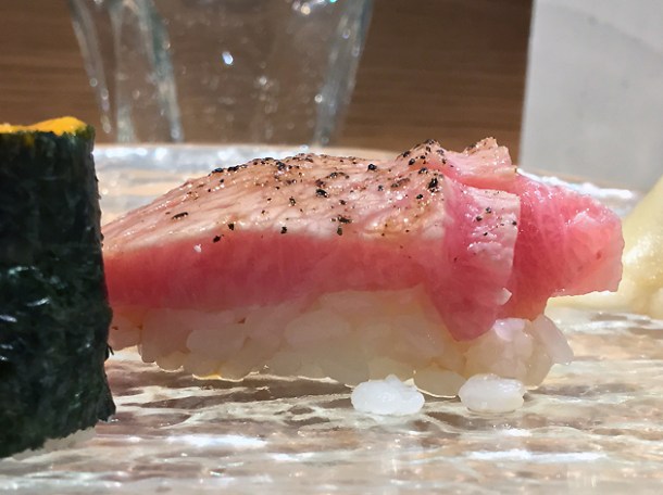 fatty tuna nigiri at sushi atelier