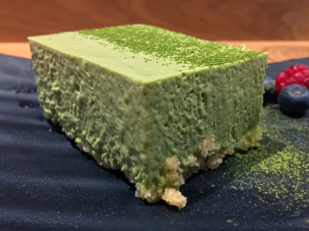 green tea cheesecake at sushi atelier