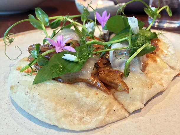 morels and lardo flatbread at hide ground