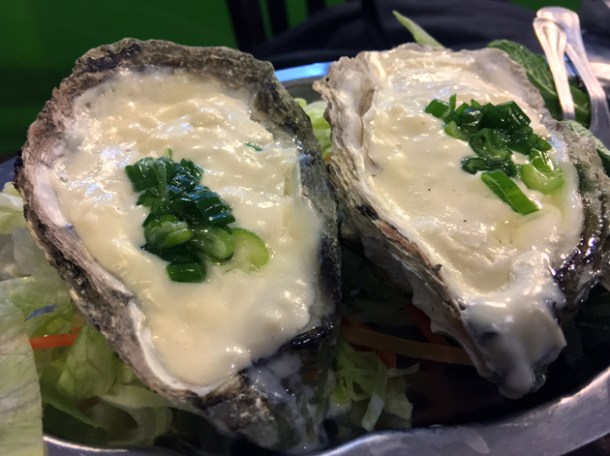 oysters with cheese sauce at mrs le's