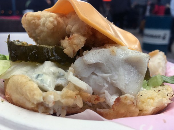 fish burger from ink at street feast woolwich public market
