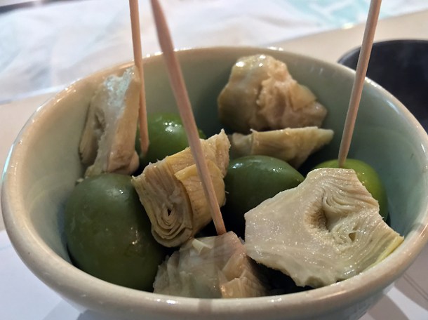 olives and artichoke hearts at lina stores greek street