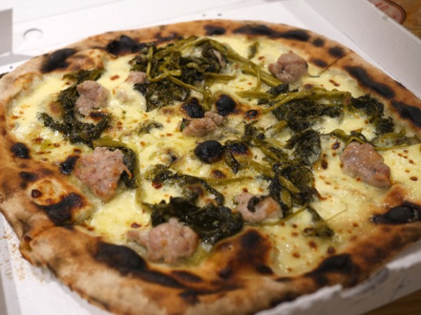 sausage and broccoli pizza from rust bucket at street feast woolwich public market