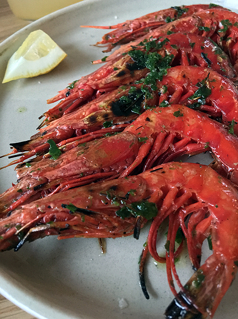 grilled red prawns at bright