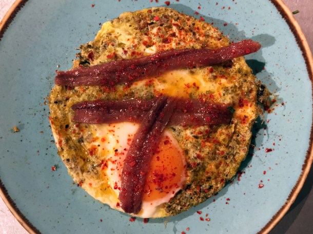 harissa egg with anchovies at temper covent garden