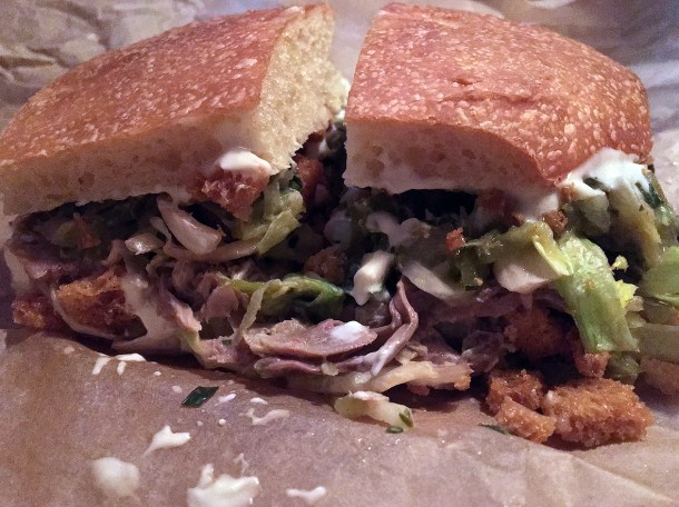 guinea fowl caesar salad sarnie at max's sandwich shop