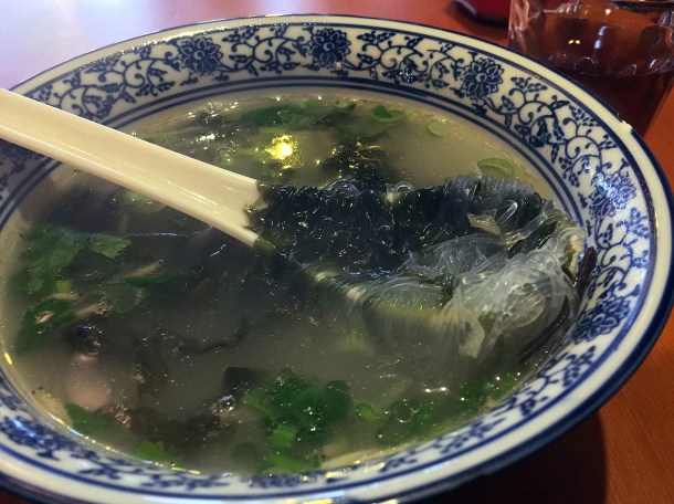 thread noodle and seaweed soup at master wei
