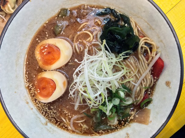 illustrative photo of the aubergine miso ramen from Juzu at Mercato Metropolitano
