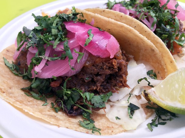 illustrative photo of the beef short rib tacos from Super Gringas and Guacamole at Mercato Metropolitano