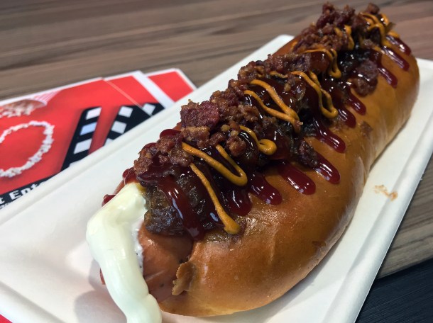 illustrative photo of the pork New York hot dog from Oprha's at Mercato Metropolitano