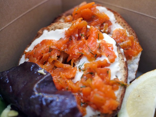 illustrative photo of the vegan smoked salmon from Love Shack at Mercato Metropolitano