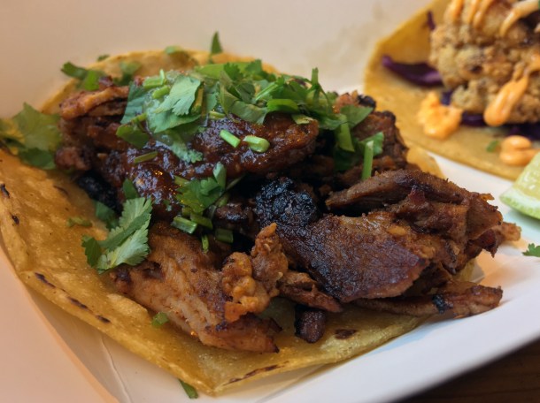 illustrative photo of the beef tacos from Breddos at Flat Iron Square