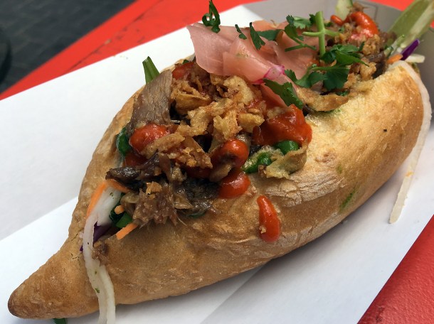 illustrative photo of the duck banh mi from Bitten Club at Flat Iron Square