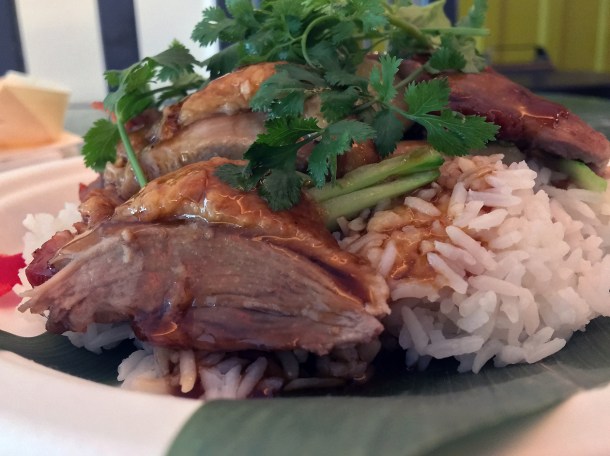 illustrative photo of the roast duck from Ekachai at Flat Iron Square