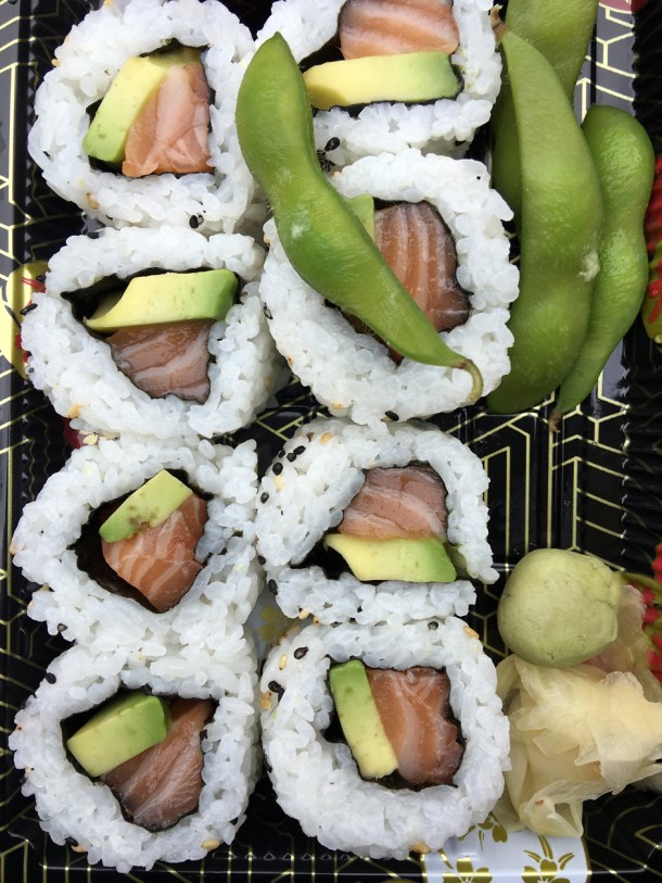 illustrative photo of the salmon and avocado uramaki sushi from Tatami Ramen at Flat Iron Square