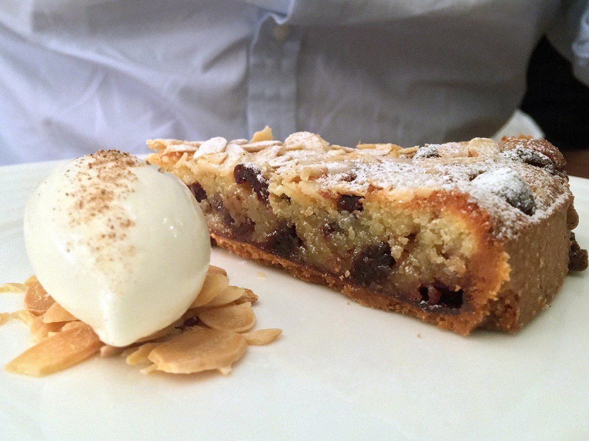 illustrative photo of the almond and cherry tart with cardamom gelato at Trivet