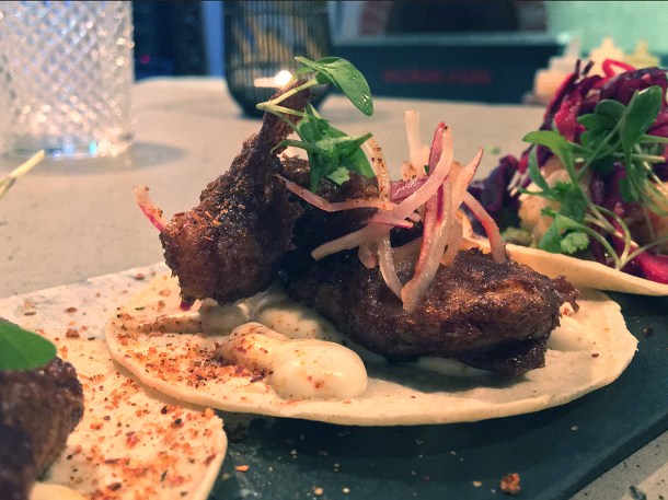 illustrative photo of the halibut tacos at Madera Treehouse