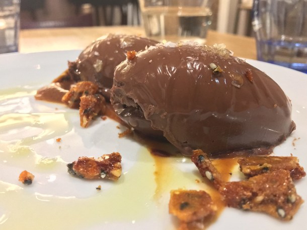 illustrative photo of the dark chocolate ganache with peanut brittle at Lupins