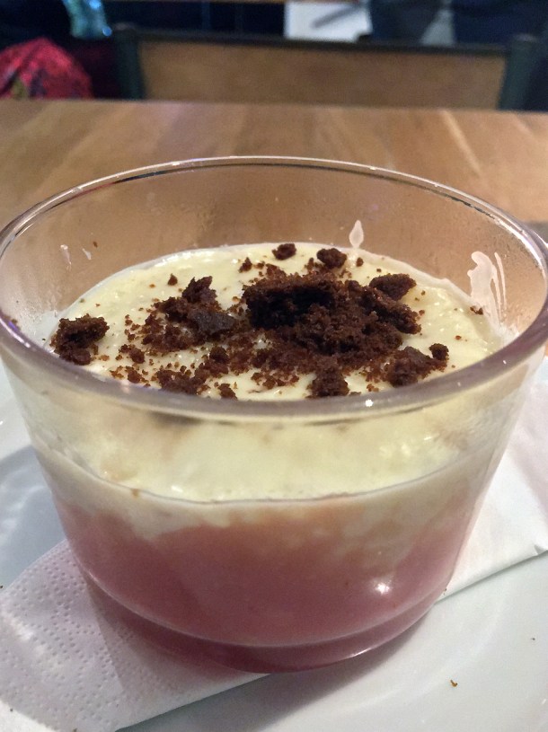 illustrative photo of the rice pudding with rhubarb and ginger nut crumb at Lupins