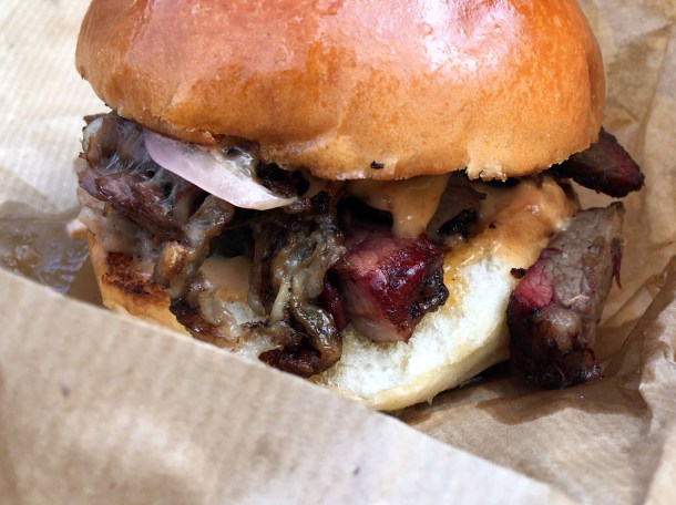 illustrative photo of the chopped beef sandwich from From The Ashes BBQ