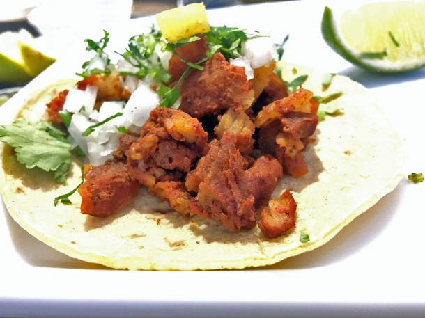illustrative photo of the pastor pork tacos at La Chingada