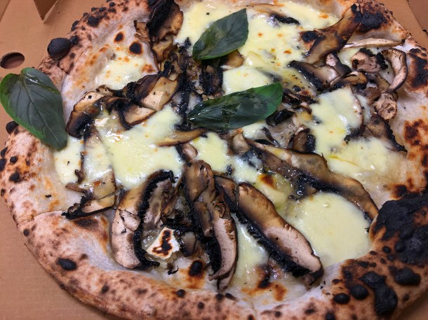 illustrative photo of the Portabello mushroom and brie white pizza from Collective Kennington Park Cafe