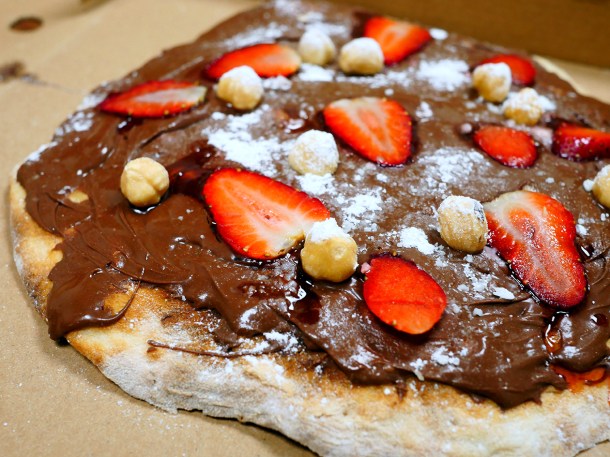 illustrative photo of the strawberry and nutella pizza from Green Goat