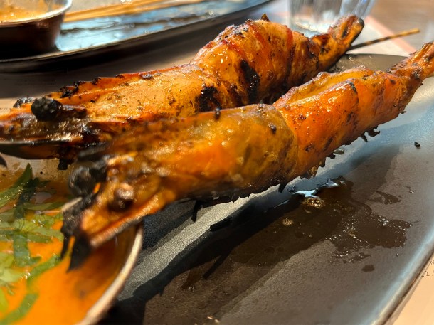 illustrative photo of the grilled prawn skewers at Lahpet West End