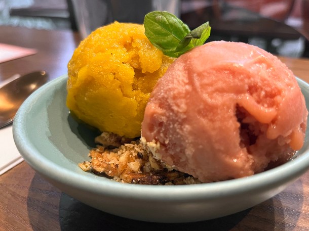 illustrative photo of the mango and guava sorbet at Lahpet West End