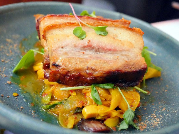 illustrative photo of the pork belly and sour bamboo curry at Lahpet West End