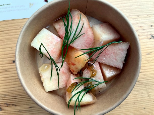 illustrative photo of the mascarpone semifreddo with nectarines at Acme Fire Cult