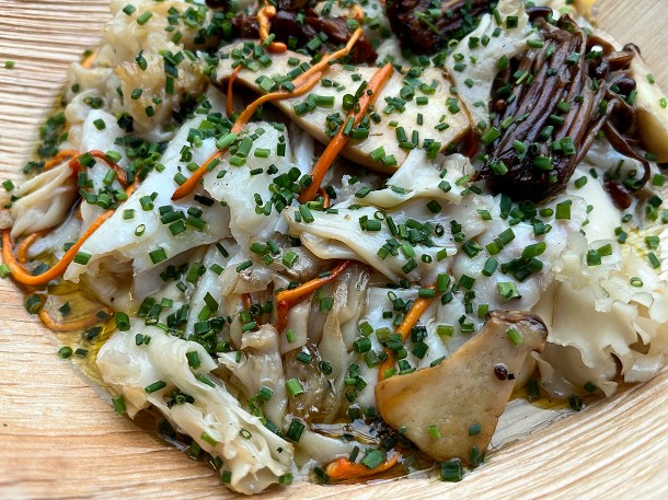 illustrative photo of the roast cod with mushrooms and miso at Acme Fire Cult