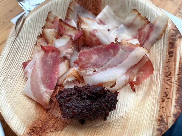 illustrative photo of the smoked pork jowl with mustard at Acme Fire Cult