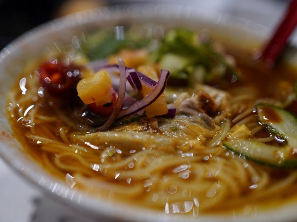 illustrative photo of the penang assam mackerel laksa noodle soup at Sambal Shiok