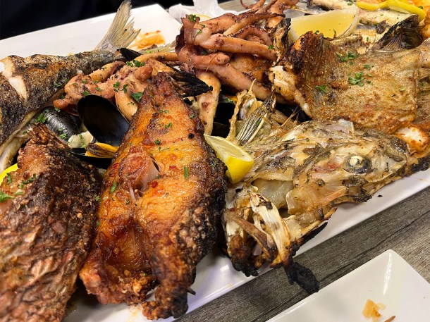 illustrative photo of the John Dory, salmon and octopus from the Mixed Platter at Bronek's