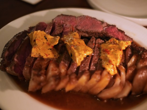illustrative photo of a 750g ex-dairy sirloin with chilli and lime butter at Hausu