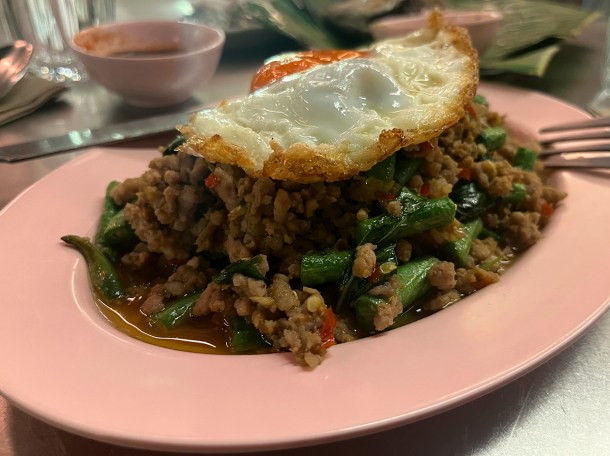 illustrative photo of the pork ka prao with fried egg at Singburi Shoreditch