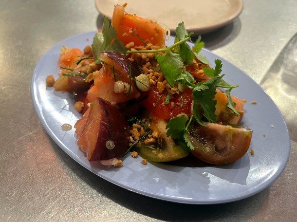illustrative photo of the smoked tomato salad at Singburi Shoreditch